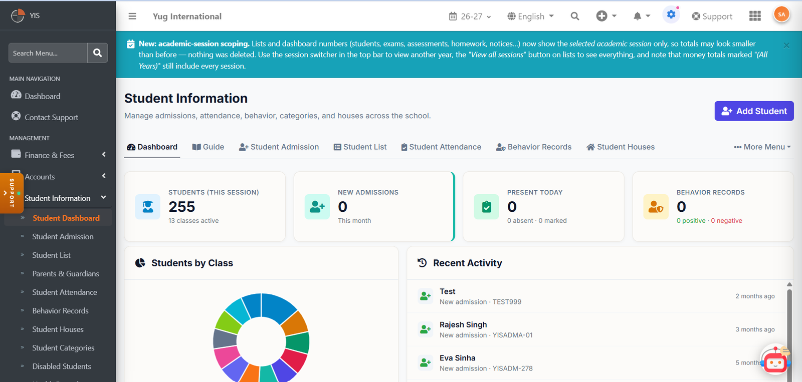 SchoolElite individual student details profile screen